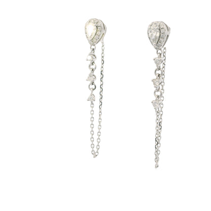 14K White Gold Natural Pear Shape & Round Brilliant Diamond Drop Chain Earrings