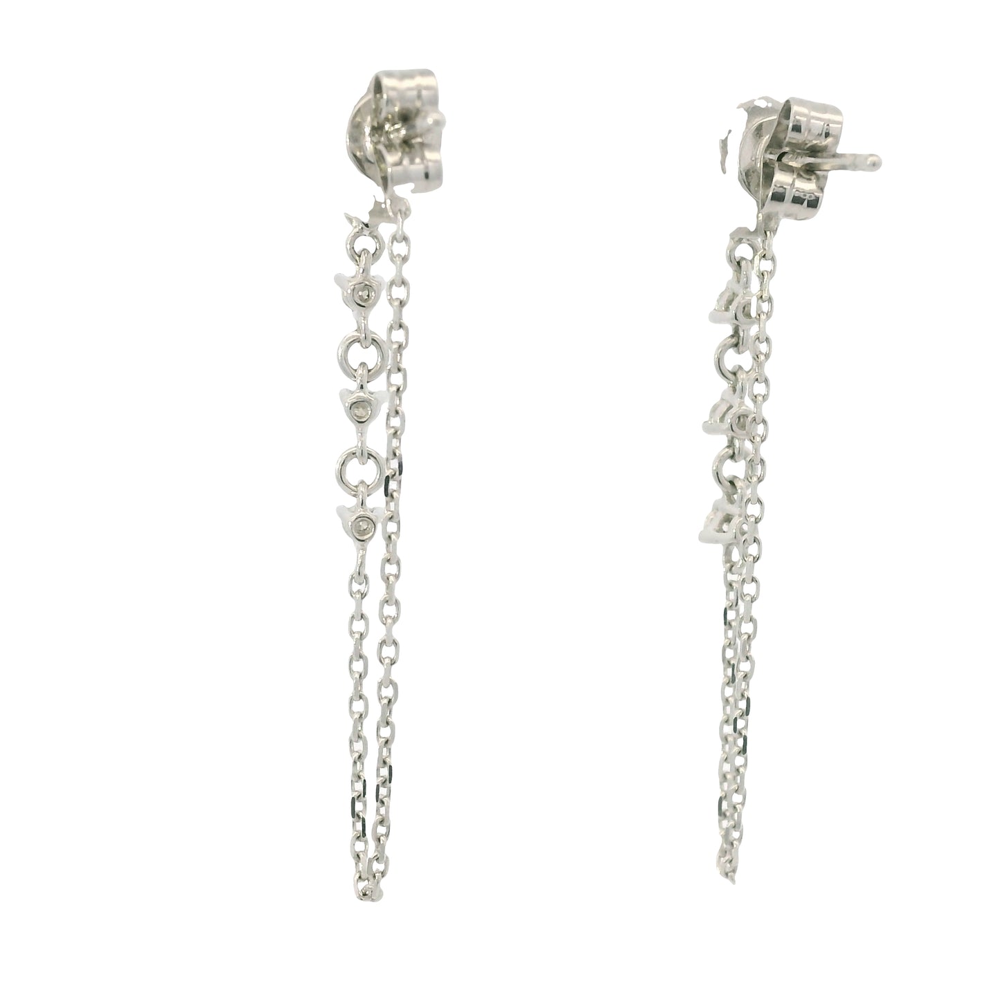 14K White Gold Natural Pear Shape & Round Brilliant Diamond Drop Chain Earrings