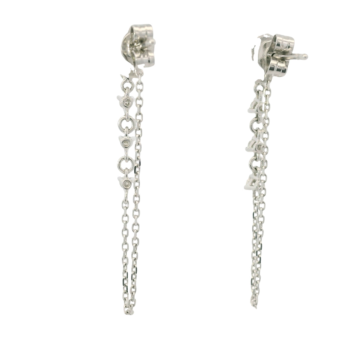 14K White Gold Natural Pear Shape & Round Brilliant Diamond Drop Chain Earrings — product photo 7