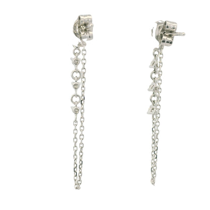 14K White Gold Natural Pear Shape & Round Brilliant Diamond Drop Chain Earrings