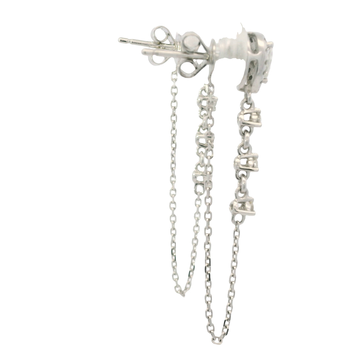 14K White Gold Natural Pear Shape & Round Brilliant Diamond Drop Chain Earrings — product photo 8