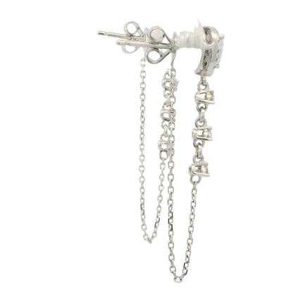 14K White Gold Natural Pear Shape & Round Brilliant Diamond Drop Chain Earrings