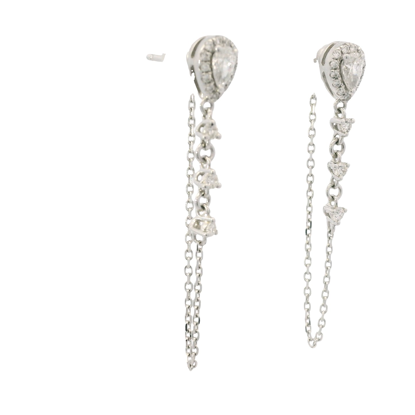 14K White Gold Natural Pear Shape & Round Brilliant Diamond Drop Chain Earrings