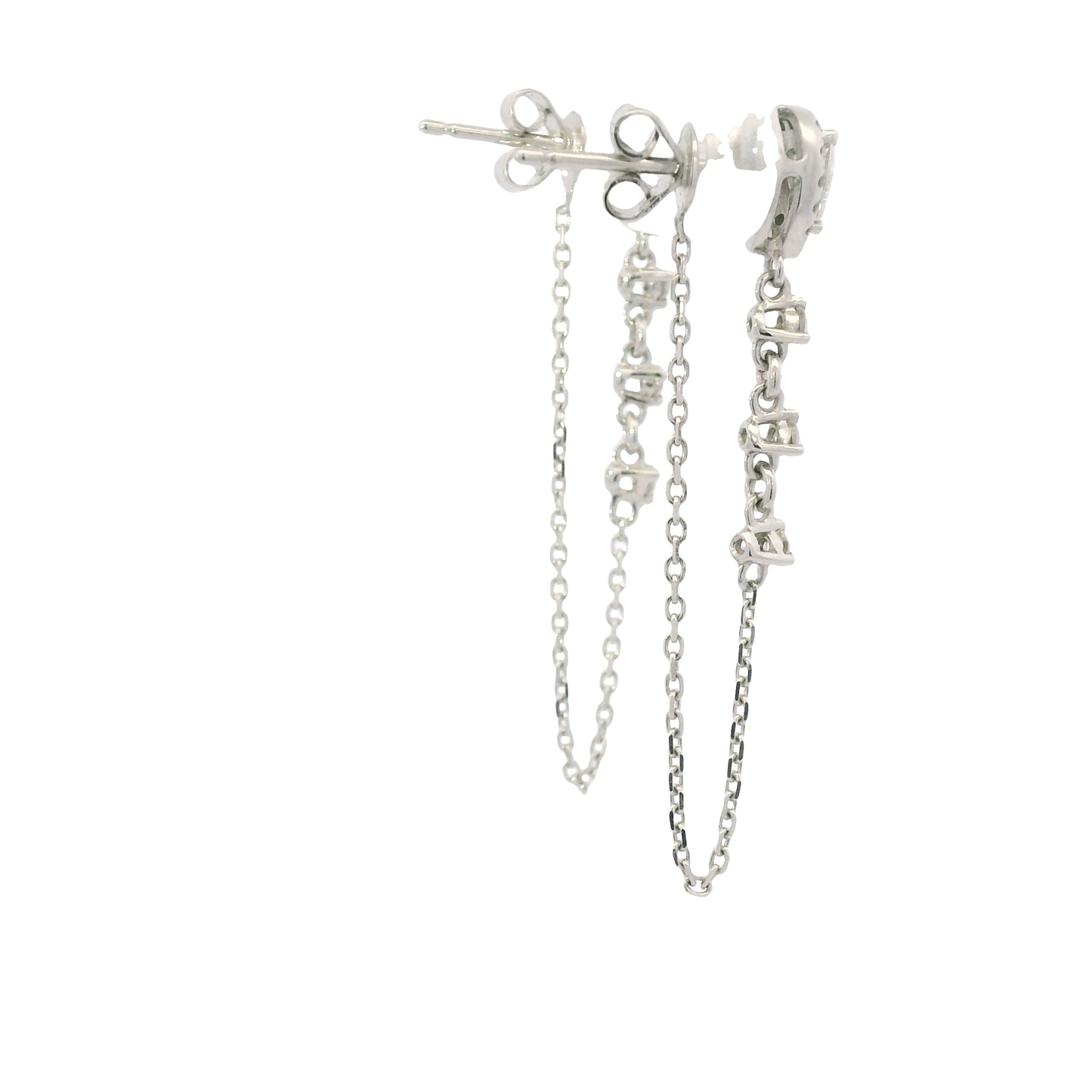 14K White Gold Natural Pear Shape & Round Brilliant Diamond Drop Chain Earrings