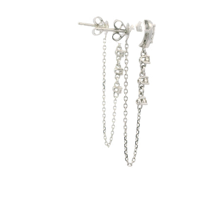 14K White Gold Natural Pear Shape & Round Brilliant Diamond Drop Chain Earrings