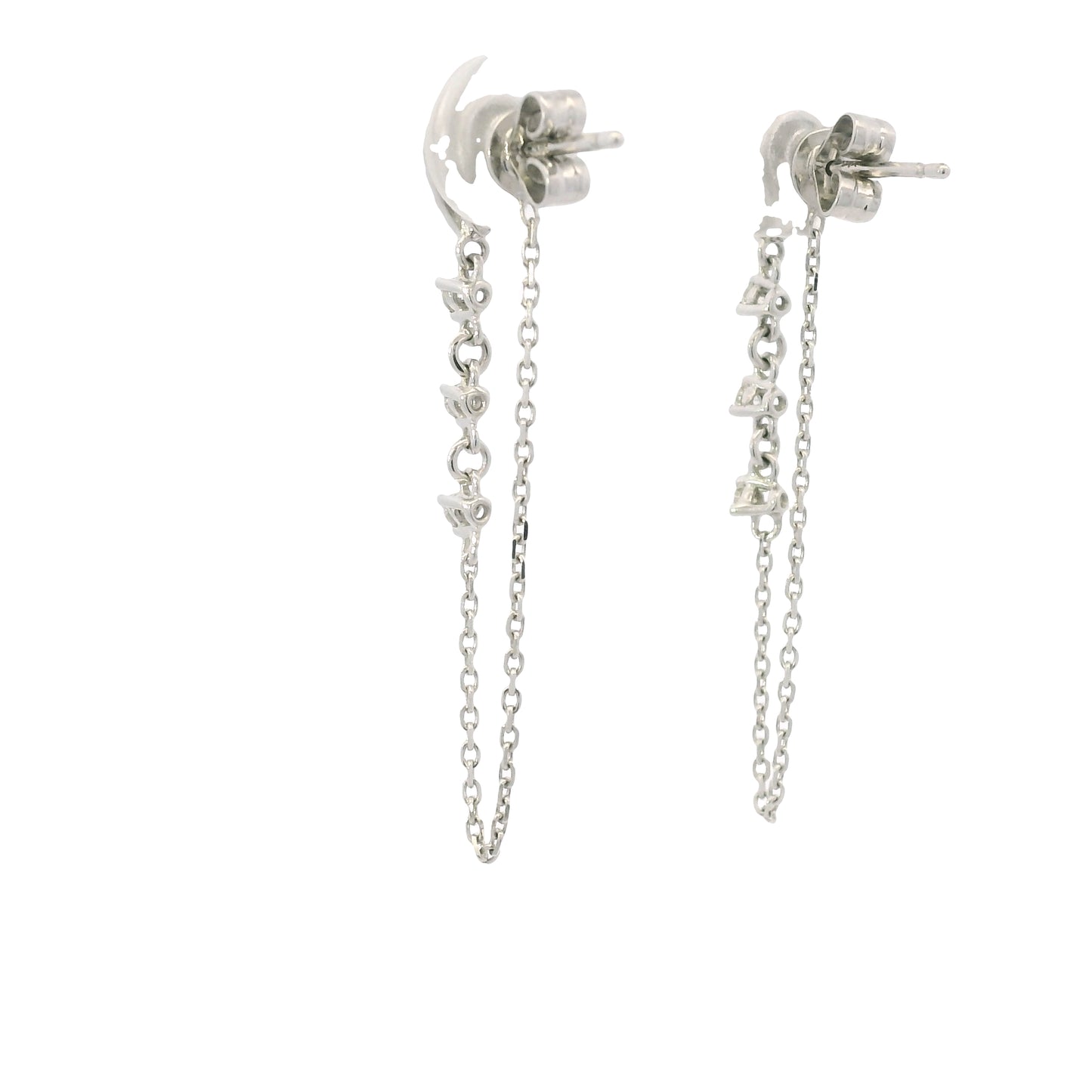 14K White Gold Natural Pear Shape & Round Brilliant Diamond Drop Chain Earrings