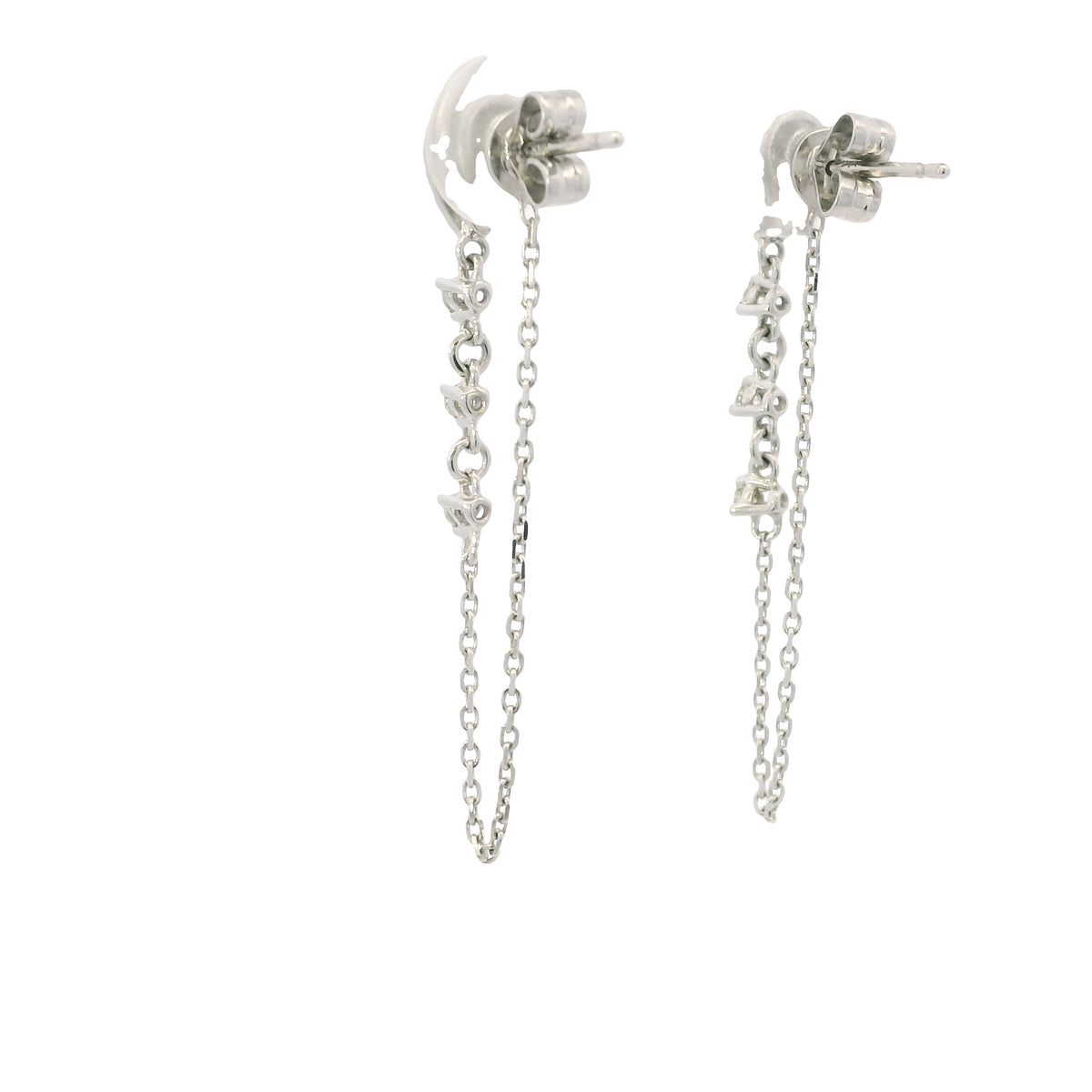 14K White Gold Natural Pear Shape & Round Brilliant Diamond Drop Chain Earrings — product photo 11