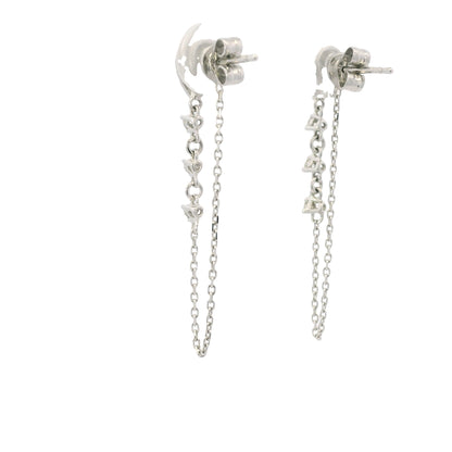 14K White Gold Natural Pear Shape & Round Brilliant Diamond Drop Chain Earrings