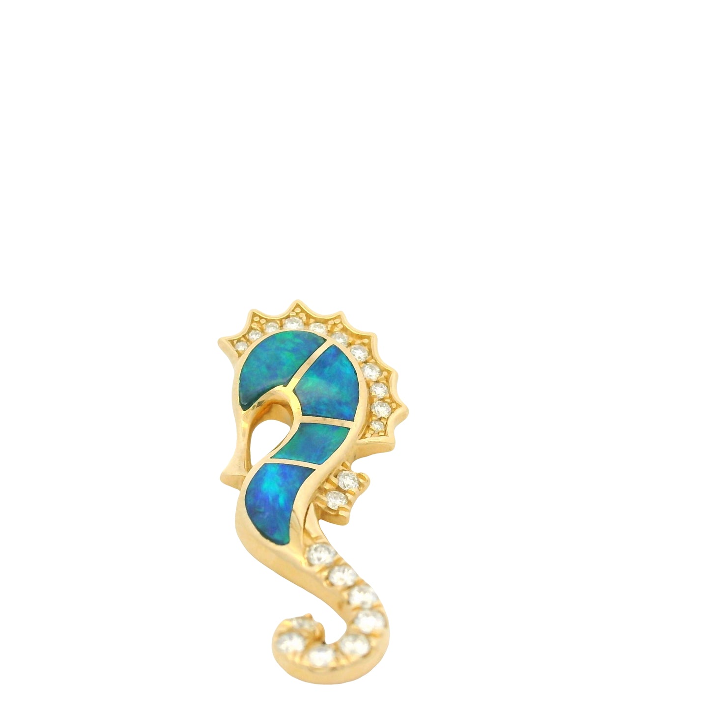 14K Yellow Gold Opal & Diamond Seahorse Pendant Diamonds By The Yard Necklace