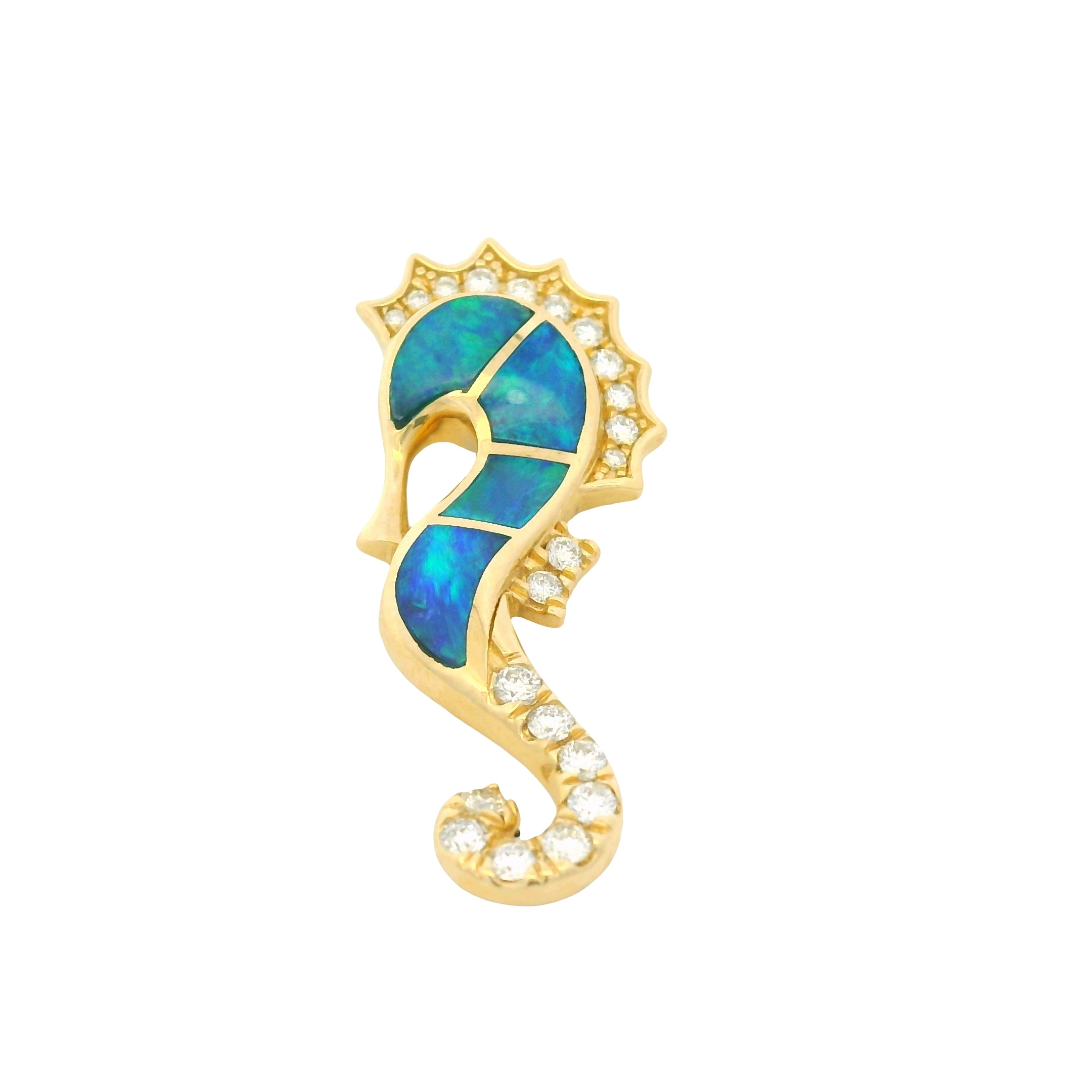 14K Yellow Gold Opal & Diamond Seahorse Pendant Diamonds By The Yard Necklace