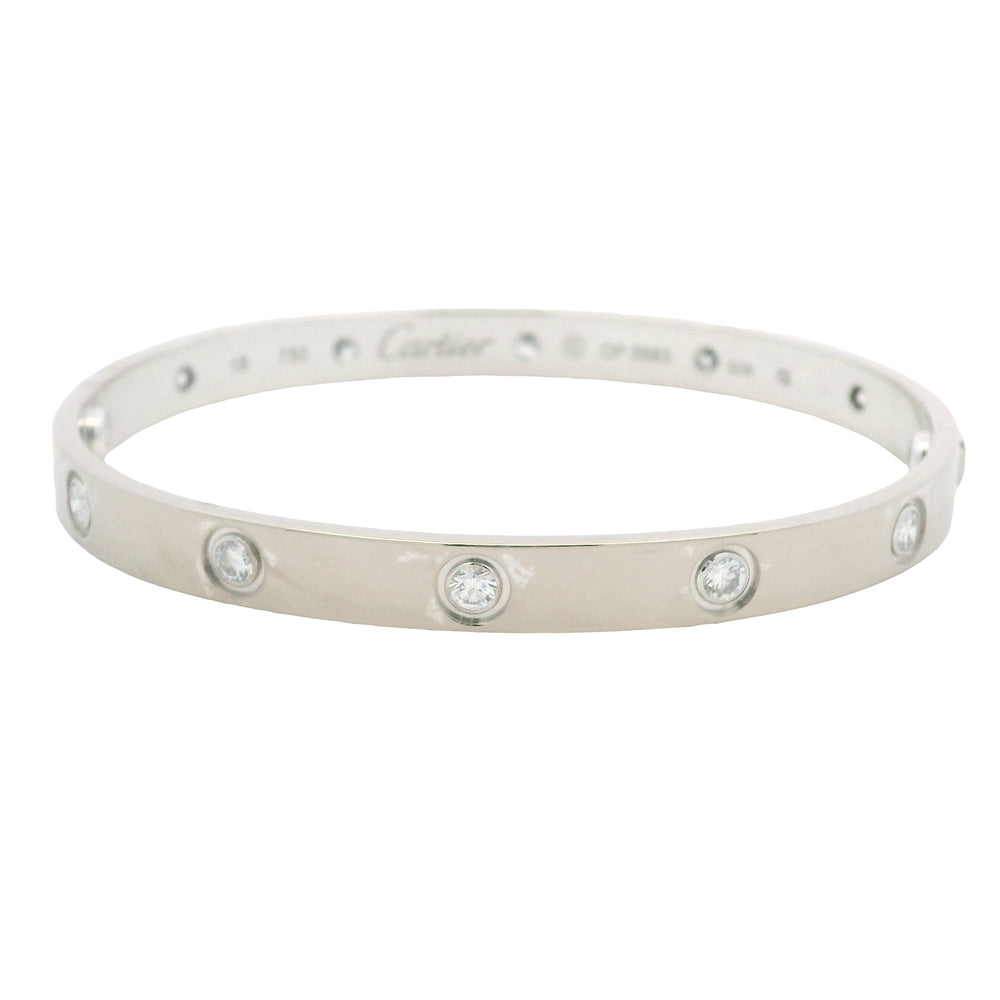 Cartier LOVE 18k White Gold Classic Model 10 Diamond Size 18 Bangle Bracelet — product photo 1