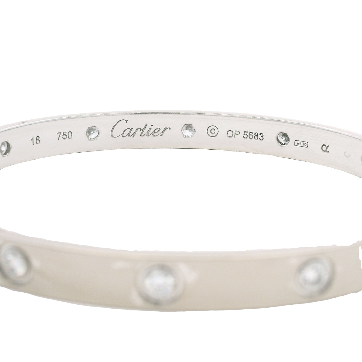 Cartier LOVE 18k White Gold Classic Model 10 Diamond Size 18 Bangle Bracelet — product photo 10