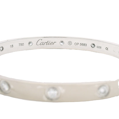 Cartier LOVE 18k White Gold Classic Model 10 Diamond Size 18 Bangle Bracelet