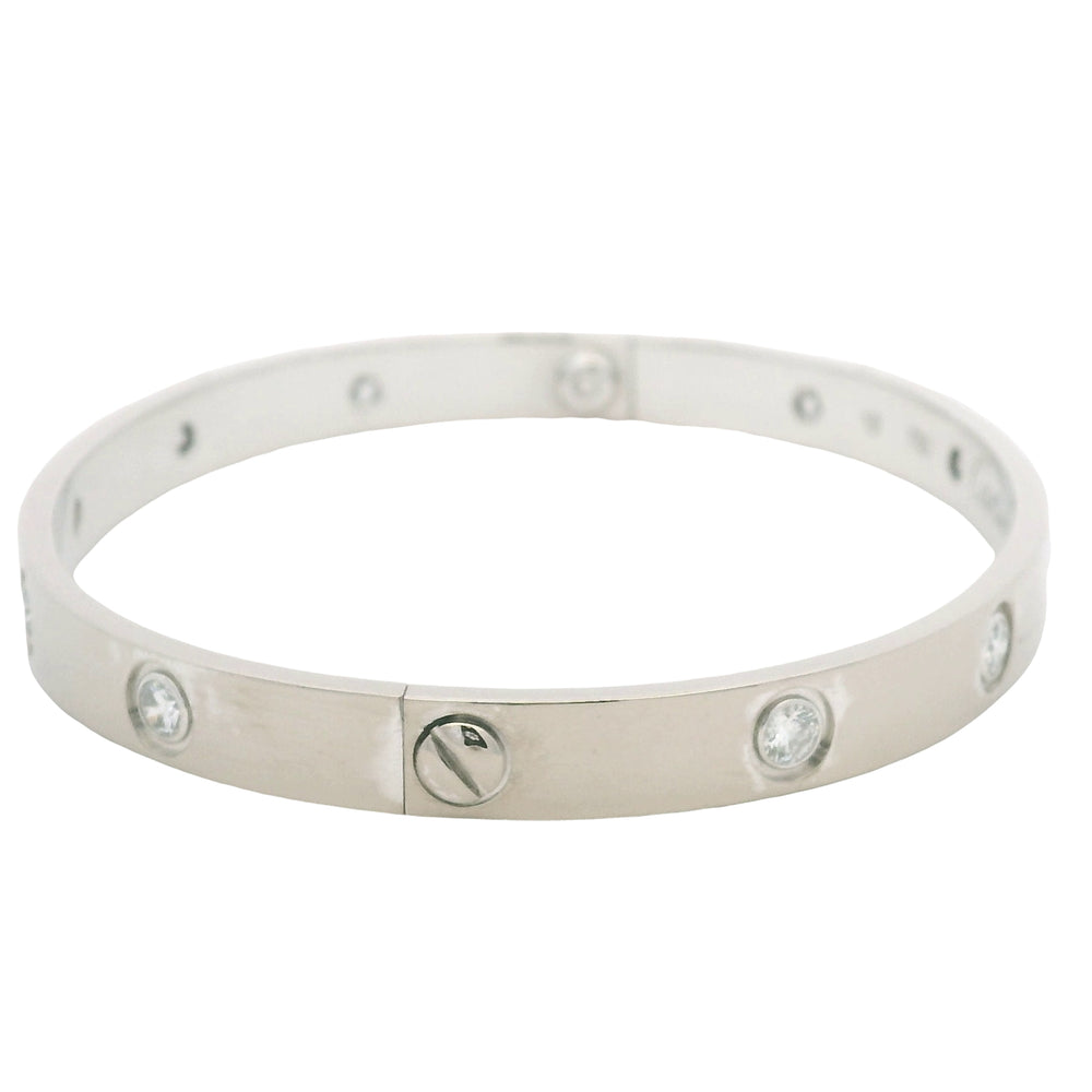 Cartier LOVE 18k White Gold Classic Model 10 Diamond Size 18 Bangle Bracelet — product photo 2