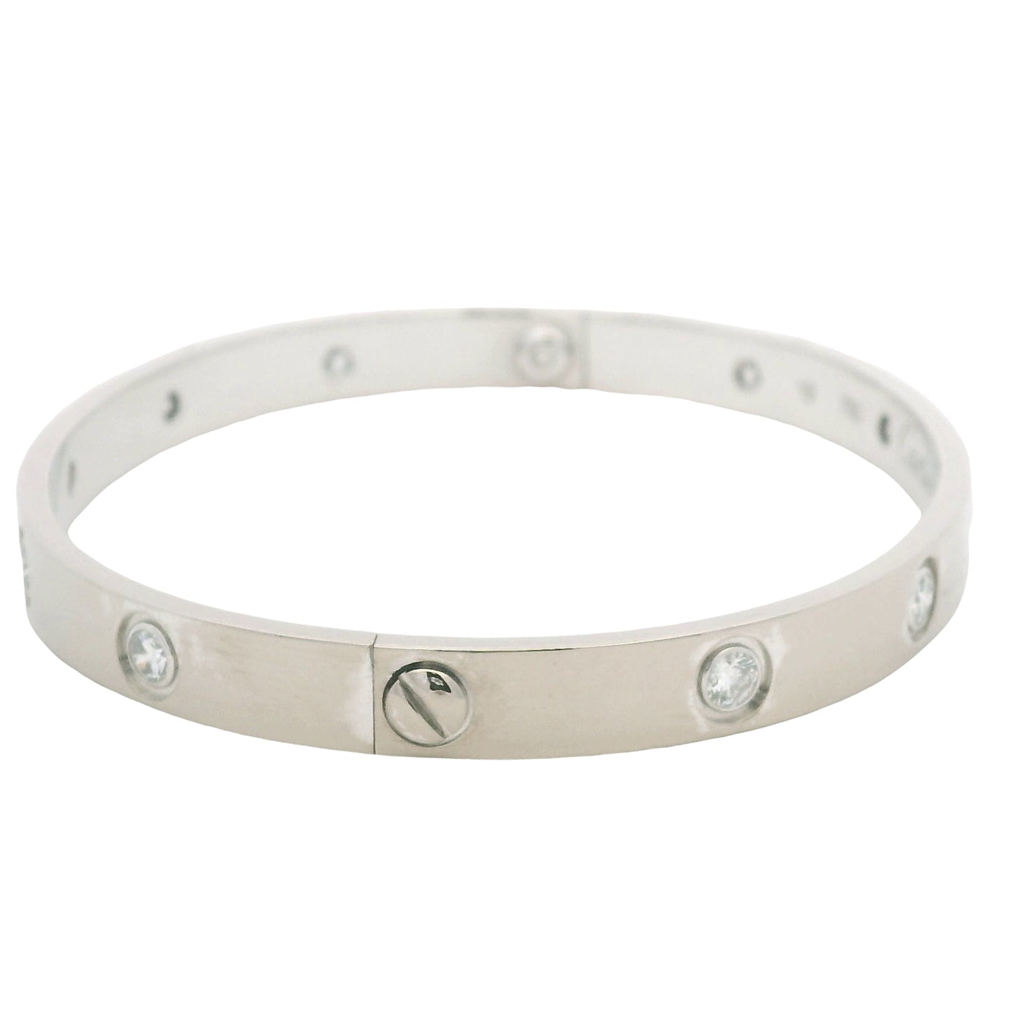Cartier LOVE 18k White Gold Classic Model 10 Diamond Size 18 Bangle Bracelet