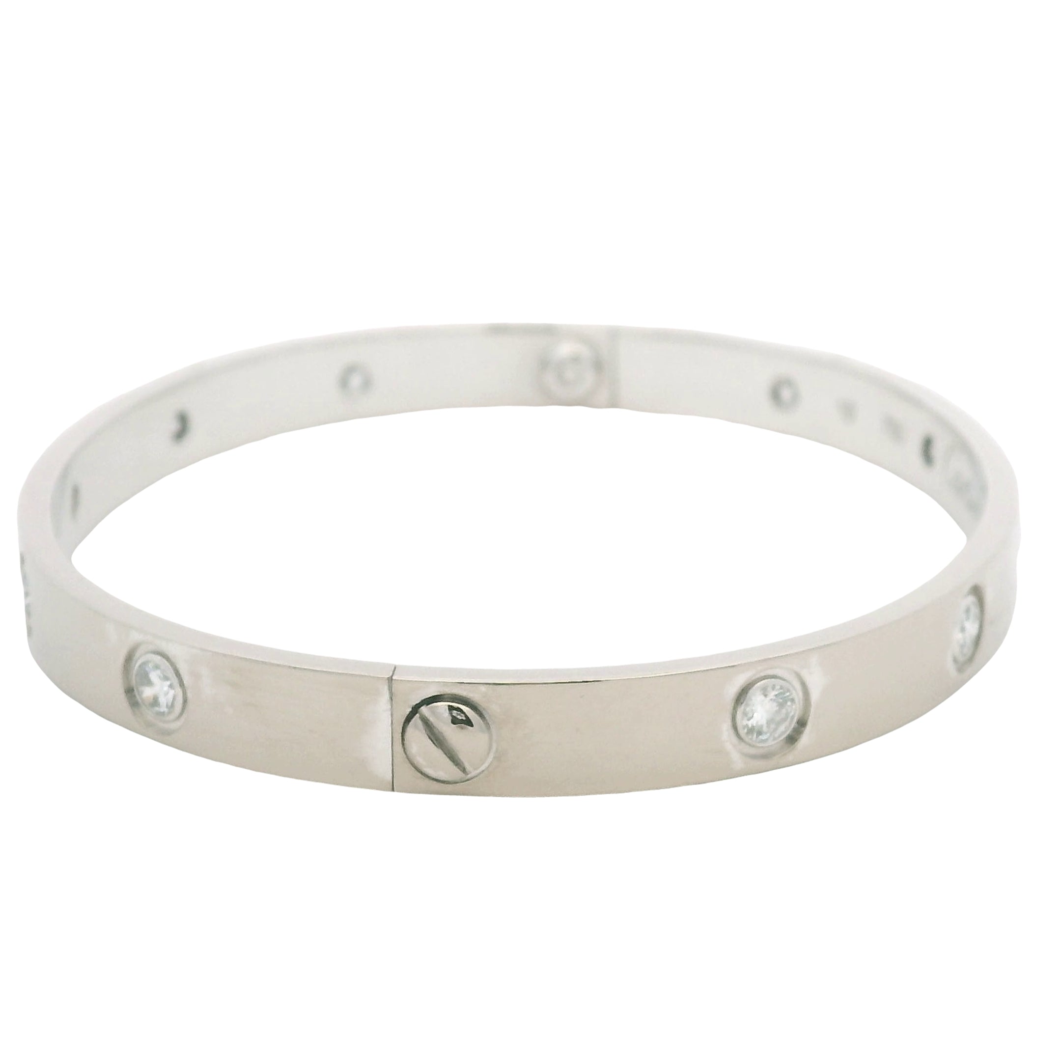 Cartier LOVE 18k White Gold Classic Model 10 Diamond Size 18 Bangle Bracelet