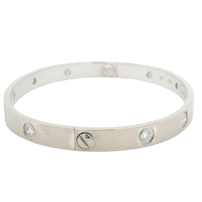 Cartier LOVE 18k White Gold Classic Model 10 Diamond Size 18 Bangle Bracelet