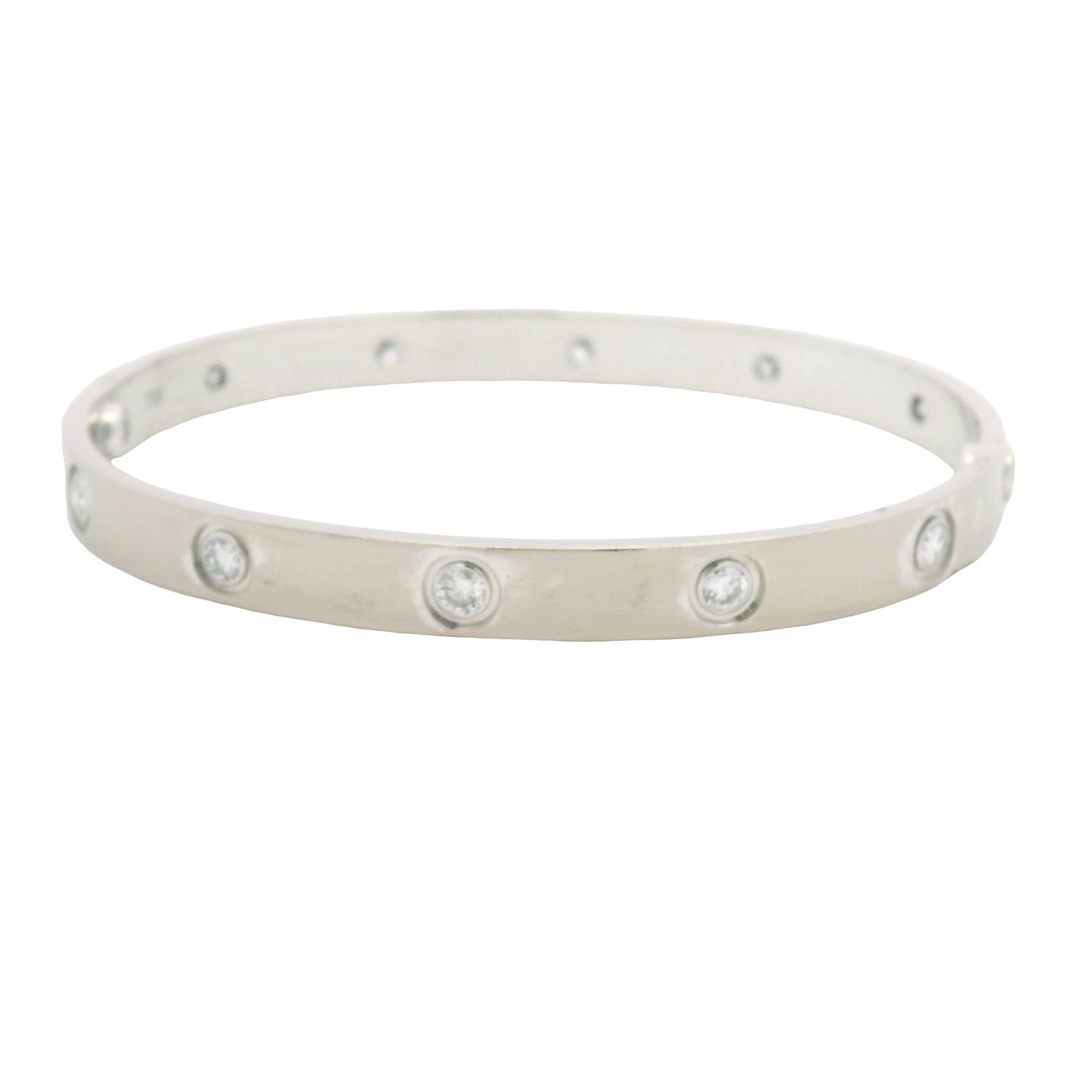 Cartier LOVE 18k White Gold Classic Model 10 Diamond Size 18 Bangle Bracelet