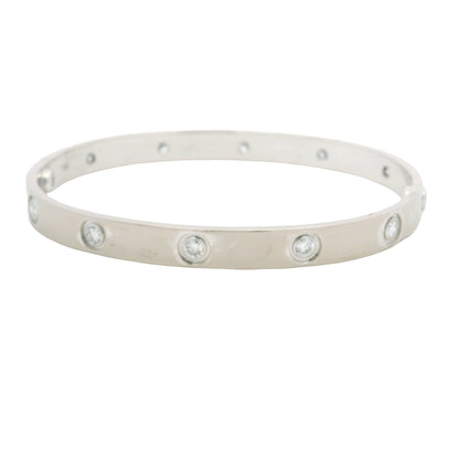 Cartier LOVE 18k White Gold Classic Model 10 Diamond Size 18 Bangle Bracelet