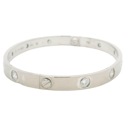 Cartier LOVE 18k White Gold Classic Model 10 Diamond Size 18 Bangle Bracelet