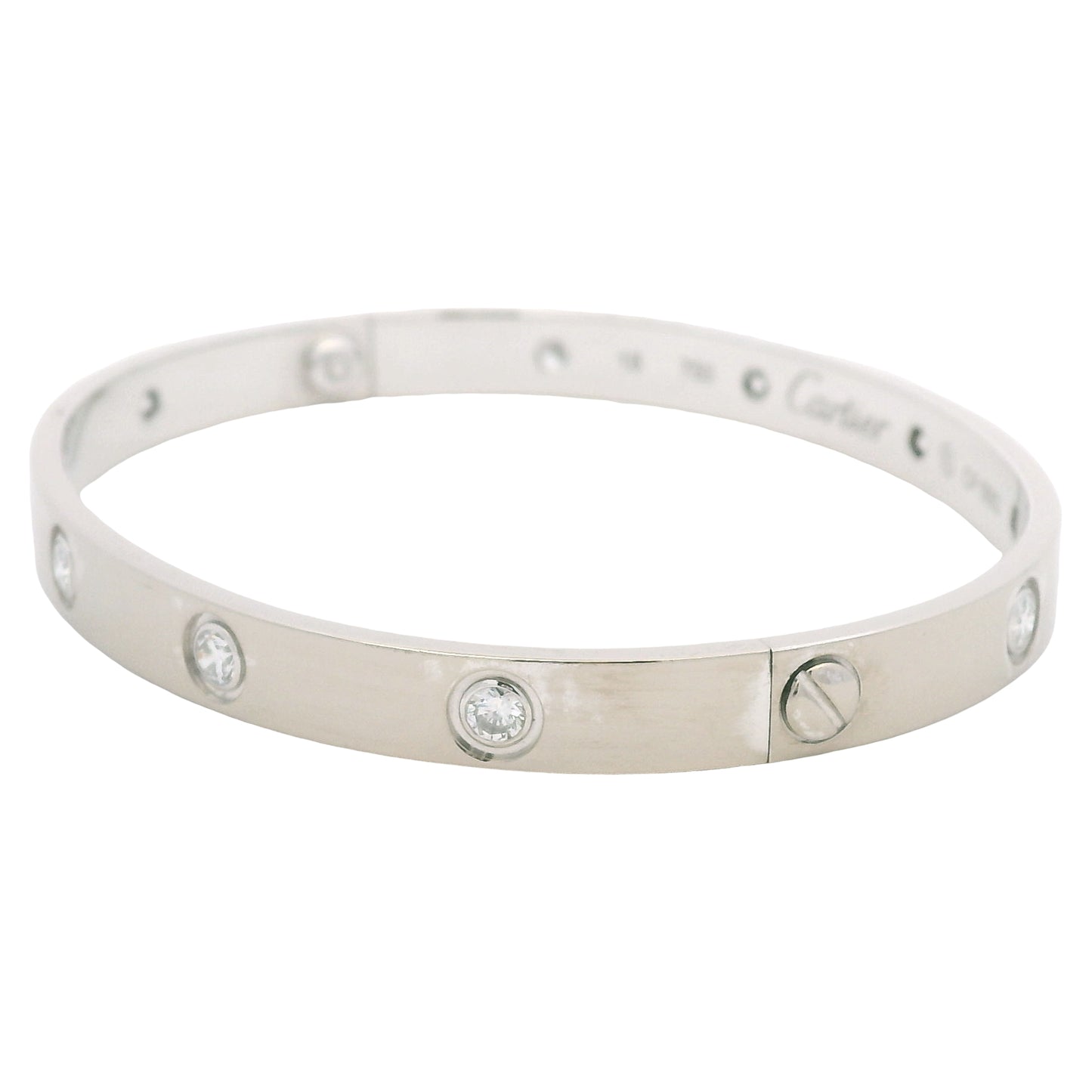 Cartier LOVE 18k White Gold Classic Model 10 Diamond Size 18 Bangle Bracelet