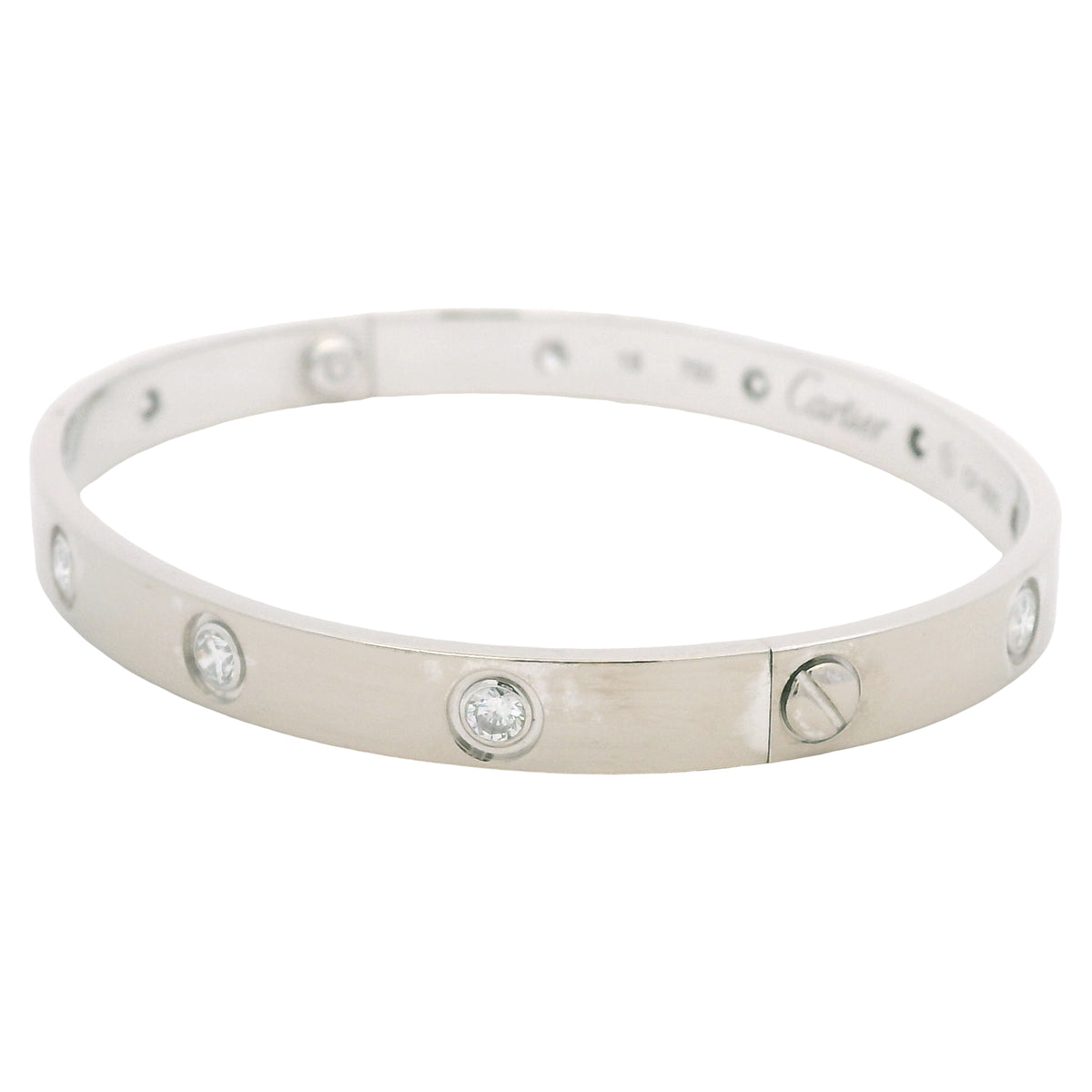 Cartier LOVE 18k White Gold Classic Model 10 Diamond Size 18 Bangle Bracelet — product photo 5