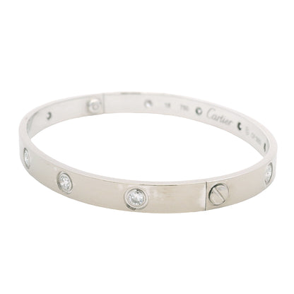 Cartier LOVE 18k White Gold Classic Model 10 Diamond Size 18 Bangle Bracelet