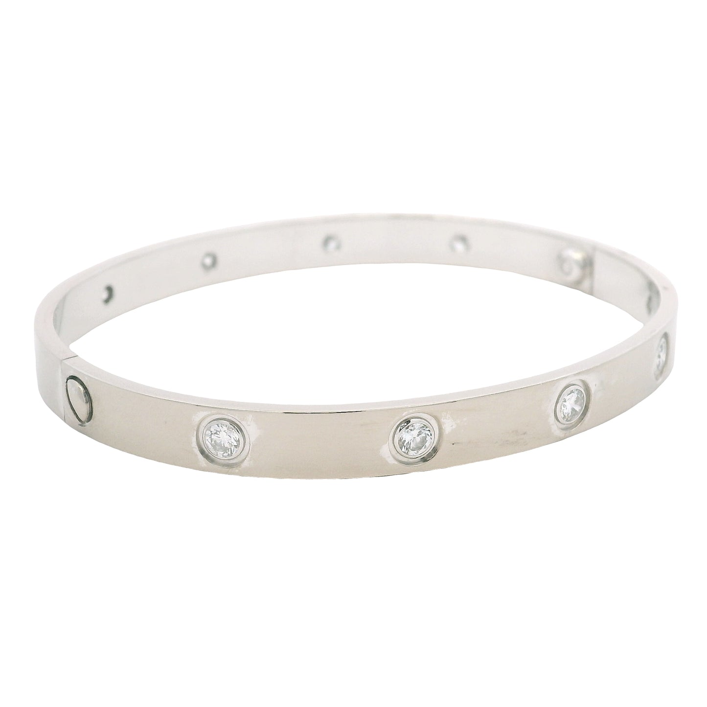 Cartier LOVE 18k White Gold Classic Model 10 Diamond Size 18 Bangle Bracelet