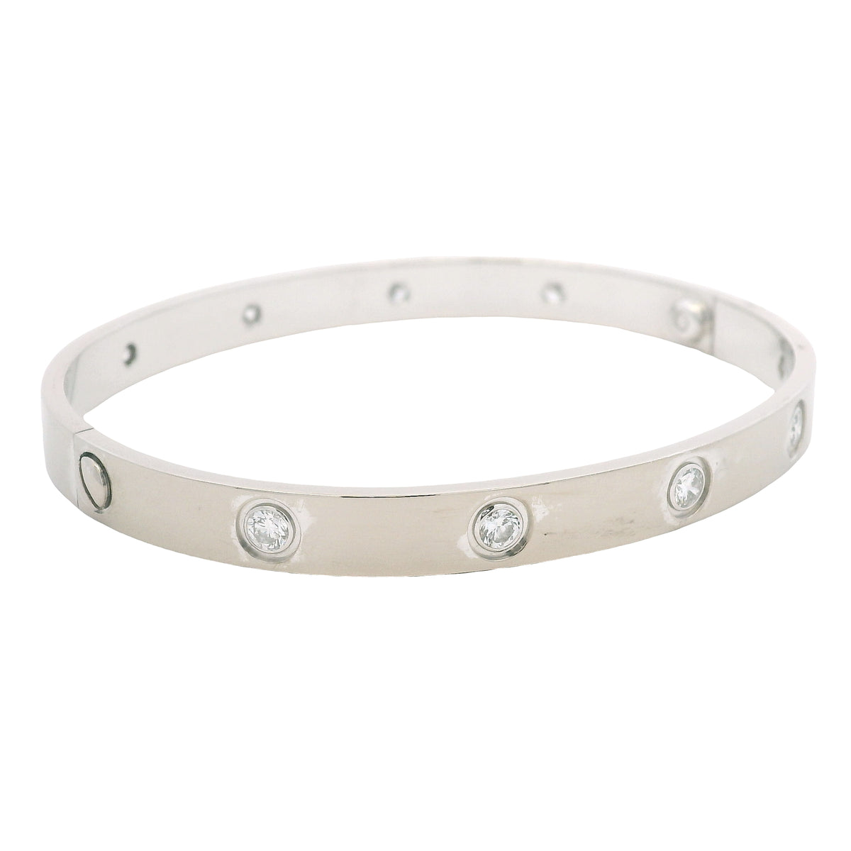 Cartier LOVE 18k White Gold Classic Model 10 Diamond Size 18 Bangle Bracelet — product photo 7