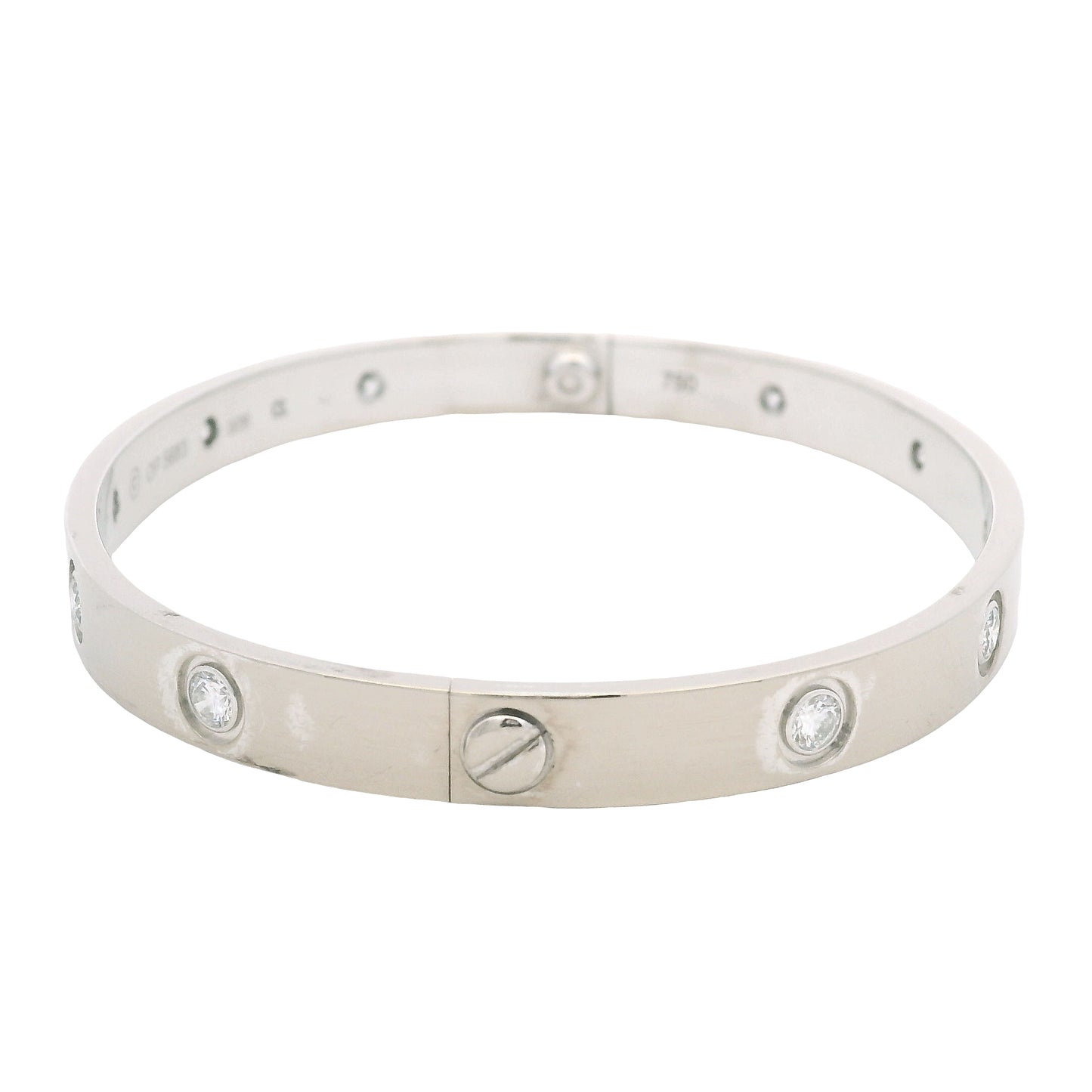 Cartier LOVE 18k White Gold Classic Model 10 Diamond Size 18 Bangle Bracelet