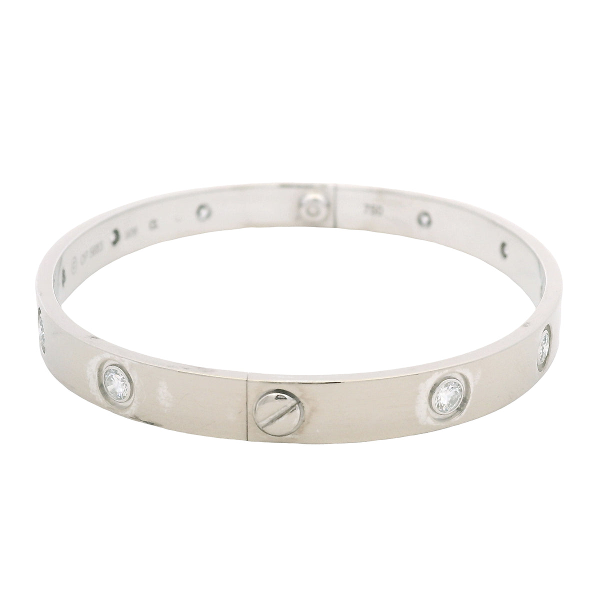Cartier LOVE 18k White Gold Classic Model 10 Diamond Size 18 Bangle Bracelet — product photo 8