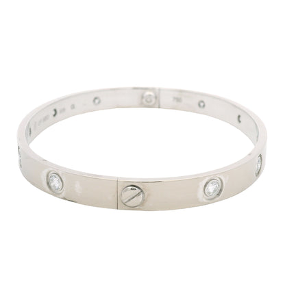 Cartier LOVE 18k White Gold Classic Model 10 Diamond Size 18 Bangle Bracelet