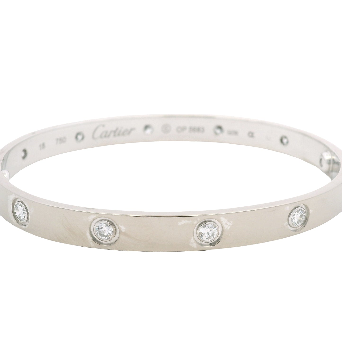 Cartier LOVE 18k White Gold Classic Model 10 Diamond Size 18 Bangle Bracelet
