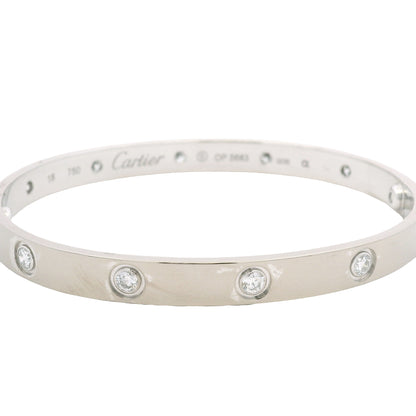 Cartier LOVE 18k White Gold Classic Model 10 Diamond Size 18 Bangle Bracelet