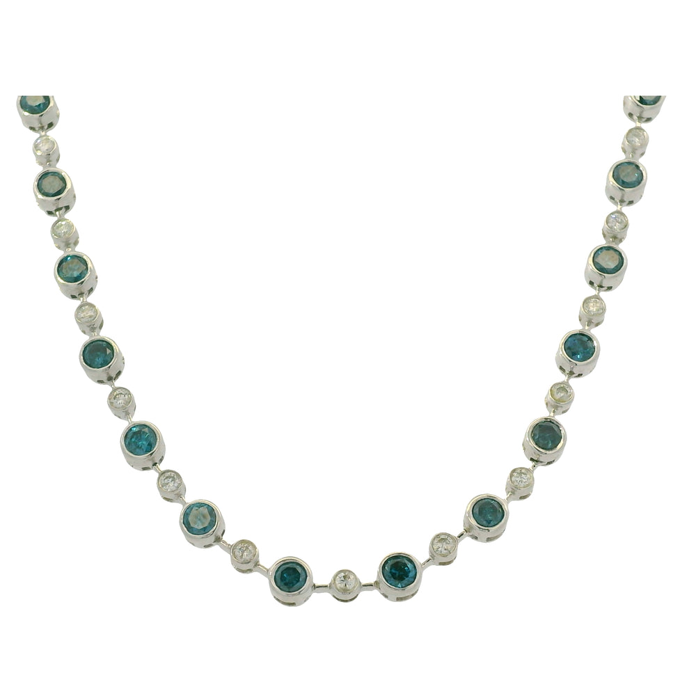 14K White Gold Natural 6.98 Carats Blue Irradiated & White Diamond Necklace