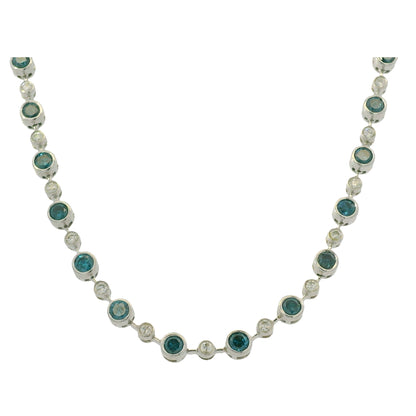 14K White Gold Natural 6.98 Carats Blue Irradiated & White Diamond Necklace
