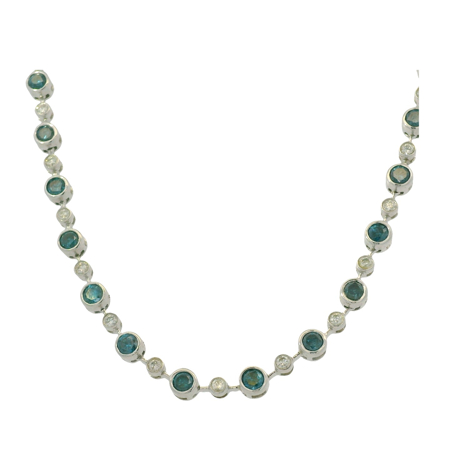 14K White Gold Natural 6.98 Carats Blue Irradiated & White Diamond Necklace