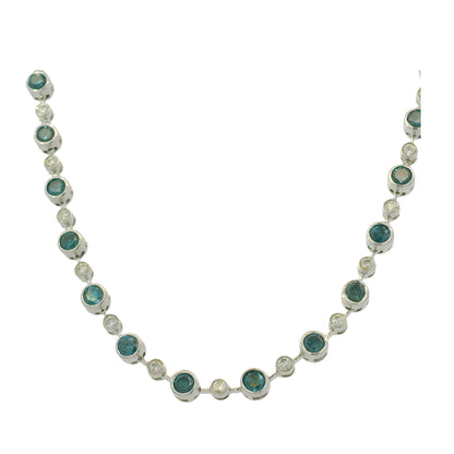 14K White Gold Natural 6.98 Carats Blue Irradiated & White Diamond Necklace