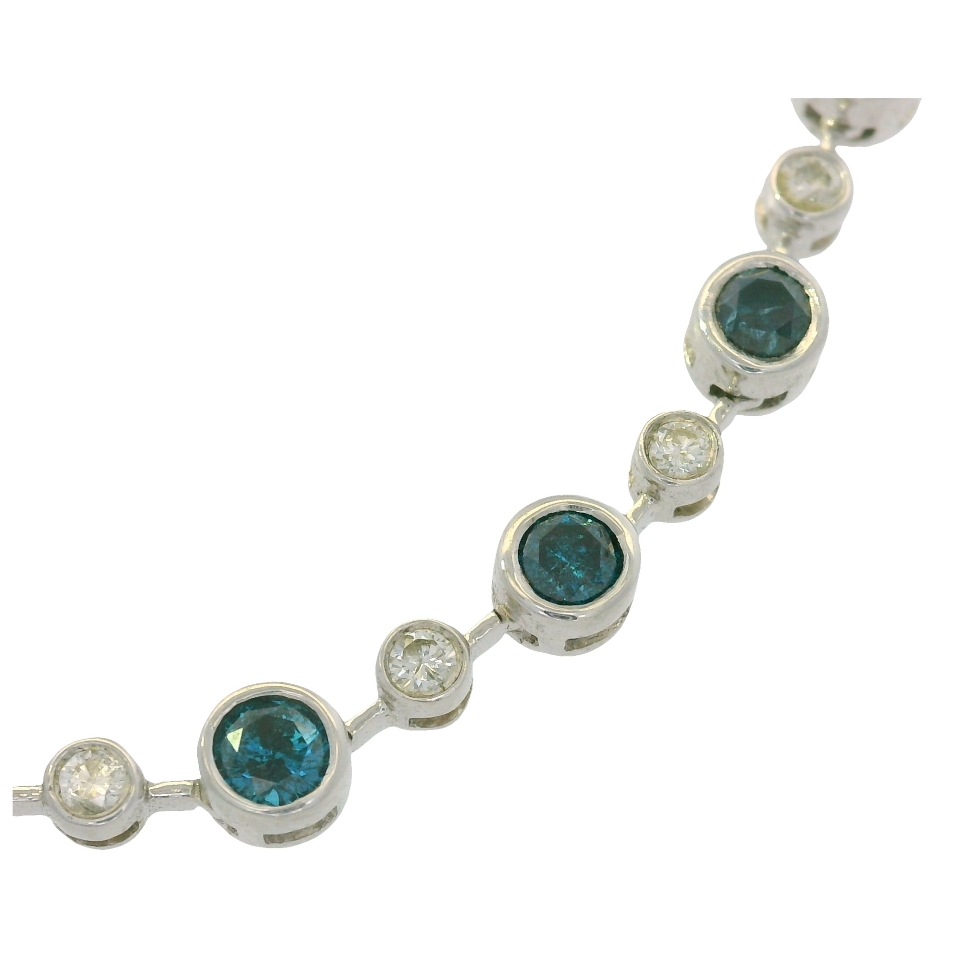 14K White Gold Natural 6.98 Carats Blue Irradiated & White Diamond Necklace
