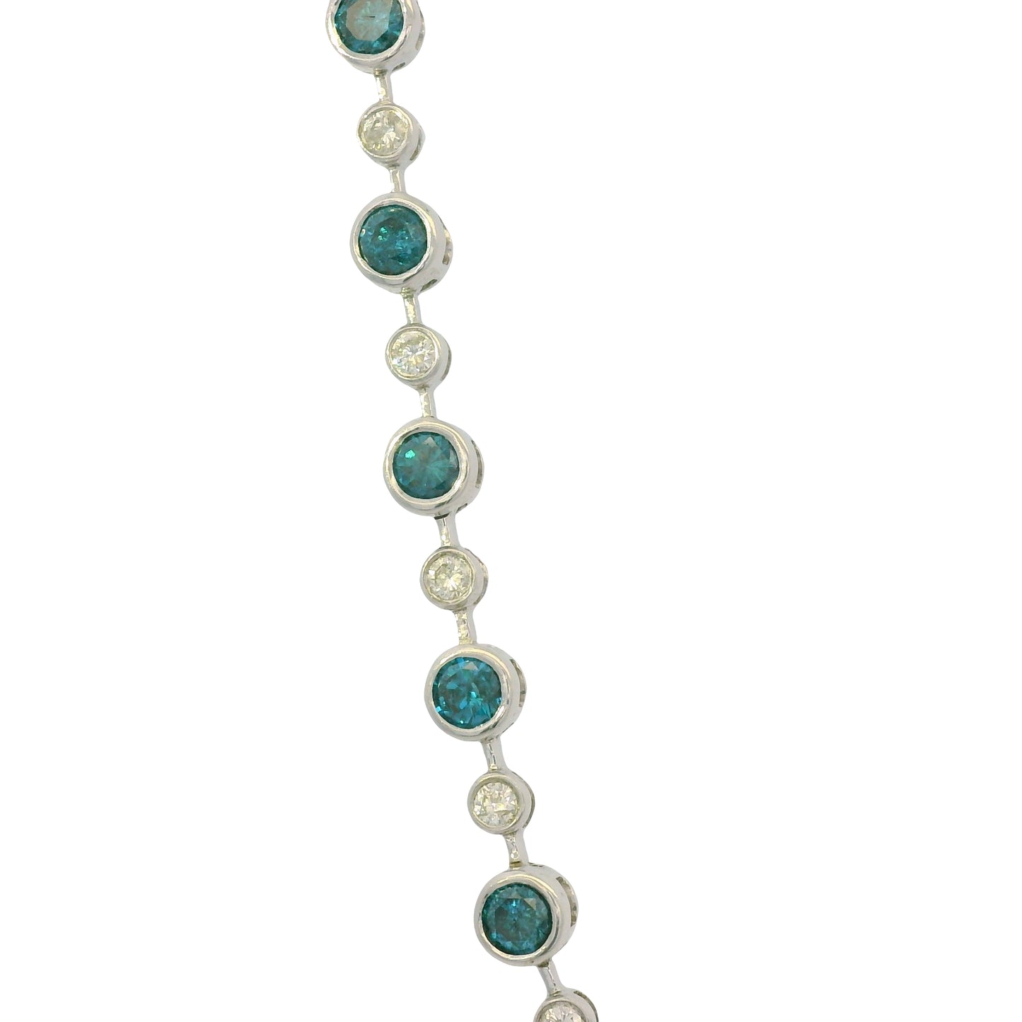 14K White Gold Natural 6.98 Carats Blue Irradiated & White Diamond Necklace