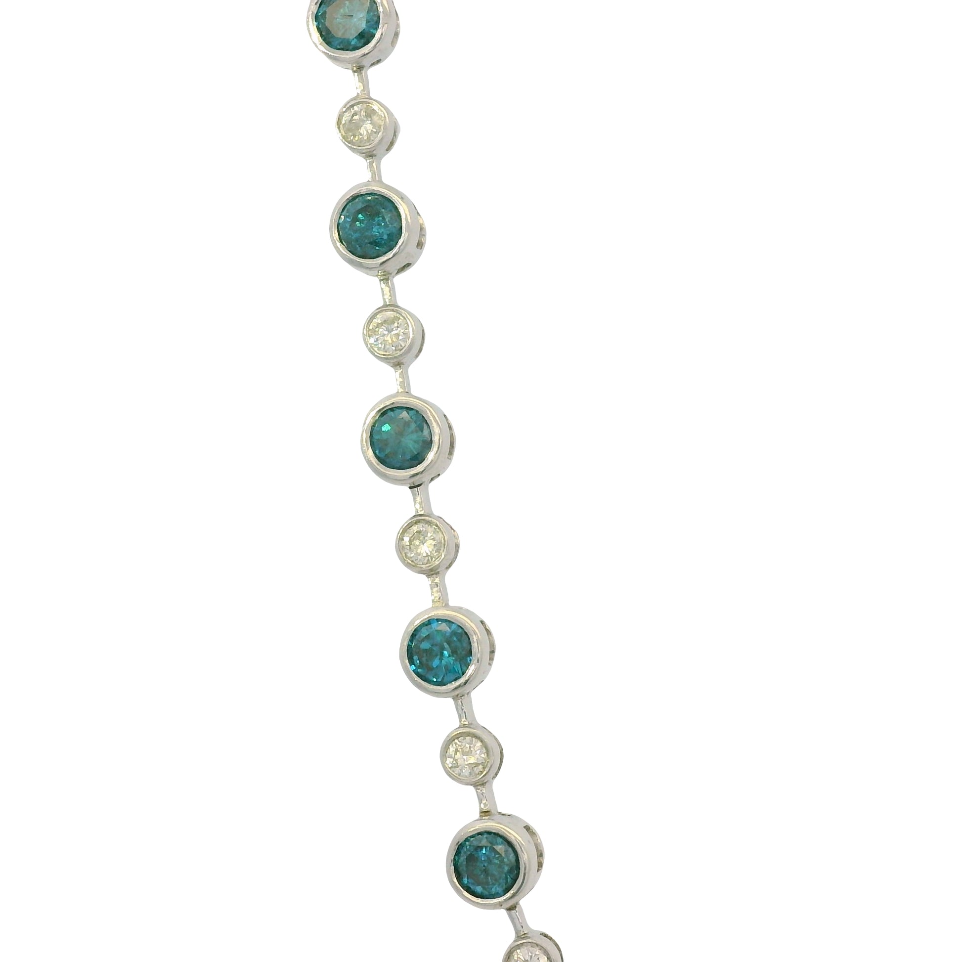 14K White Gold Natural 6.98 Carats Blue Irradiated & White Diamond Necklace