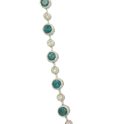 14K White Gold Natural 6.98 Carats Blue Irradiated & White Diamond Necklace