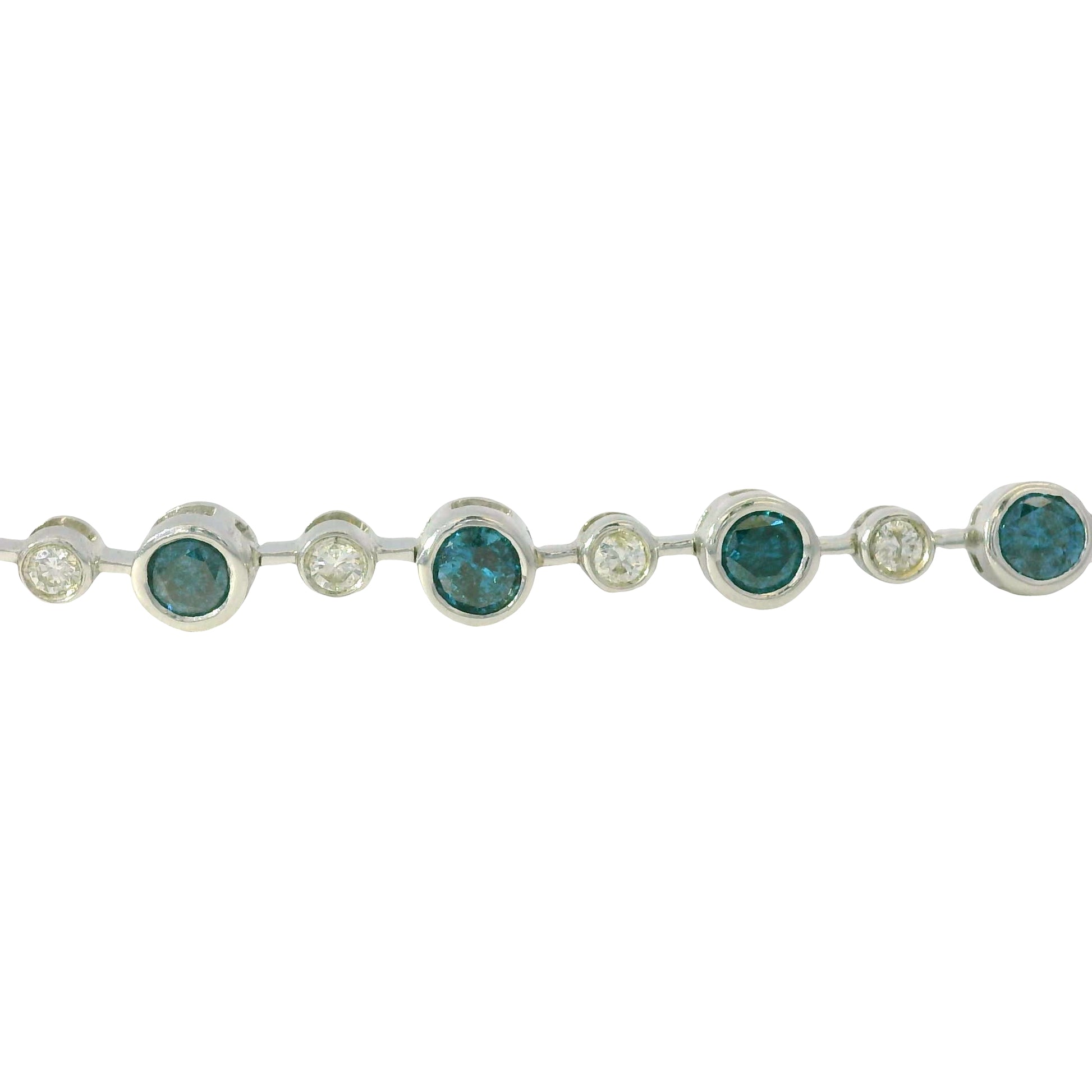 14K White Gold Natural 6.98 Carats Blue Irradiated & White Diamond Necklace