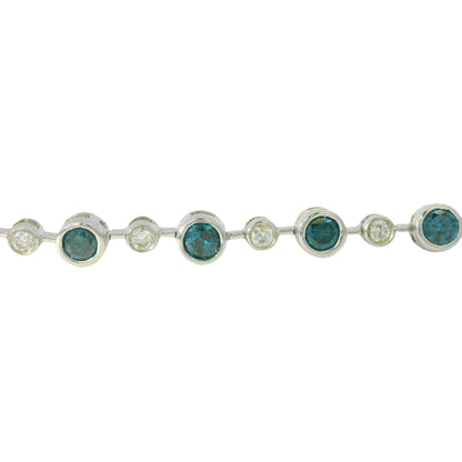 14K White Gold Natural 6.98 Carats Blue Irradiated & White Diamond Necklace
