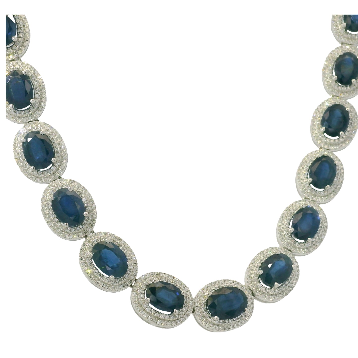14K White Gold Natural Sapphire & Diamond Station Fashion Necklace