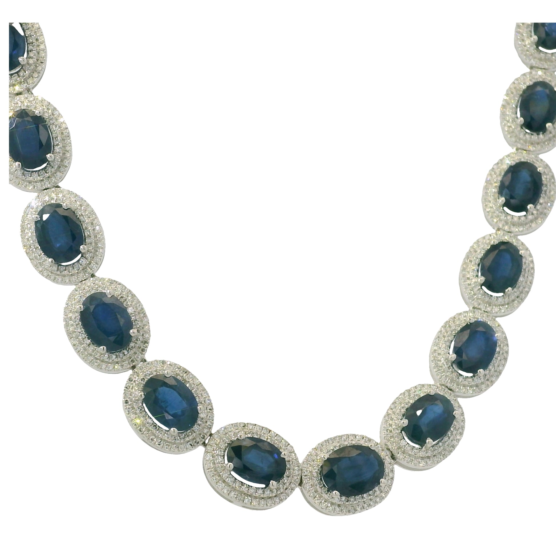 14K White Gold Natural Sapphire & Diamond Station Fashion Necklace