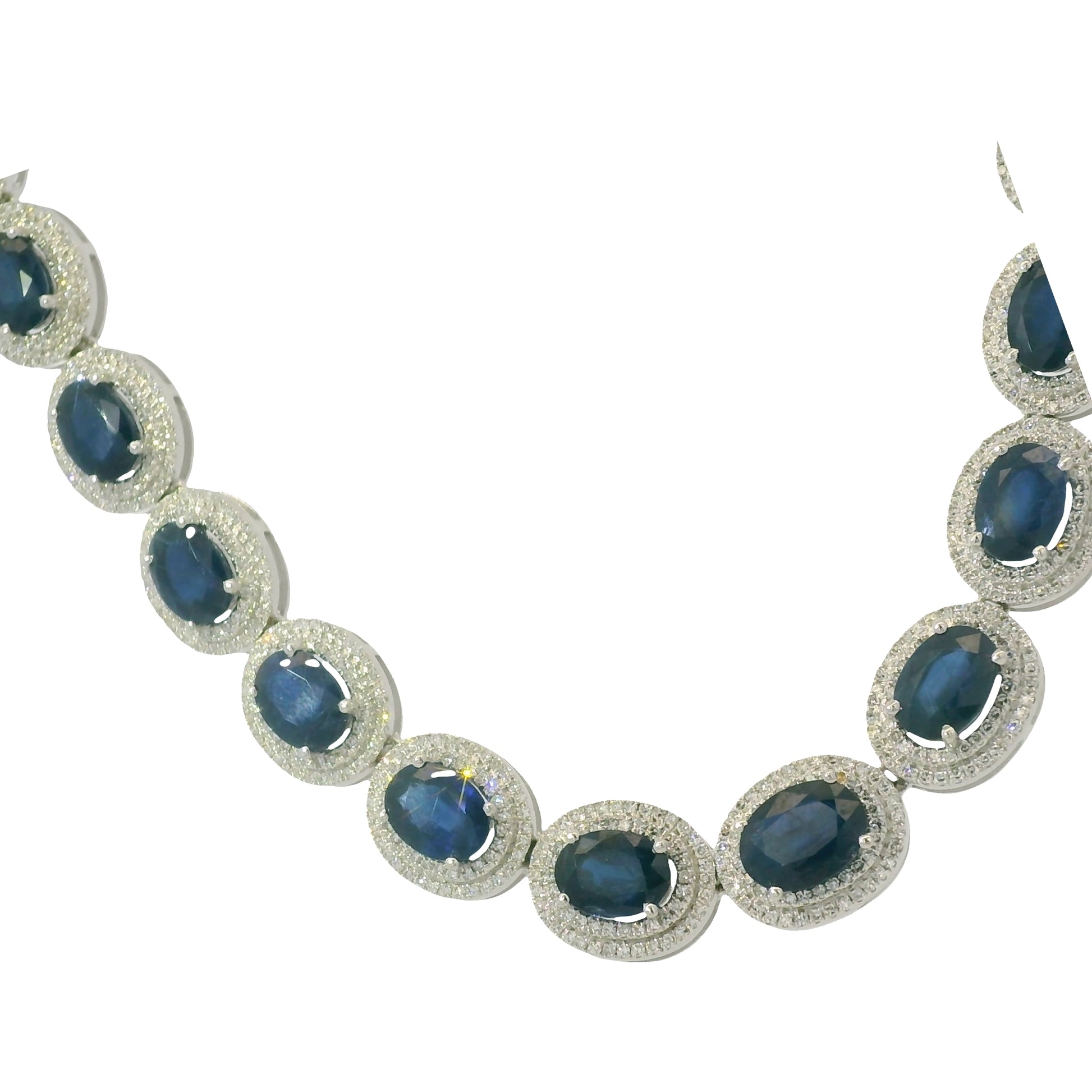 14K White Gold Natural Sapphire & Diamond Station Fashion Necklace