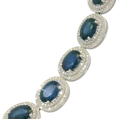 14K White Gold Natural Sapphire & Diamond Station Fashion Necklace