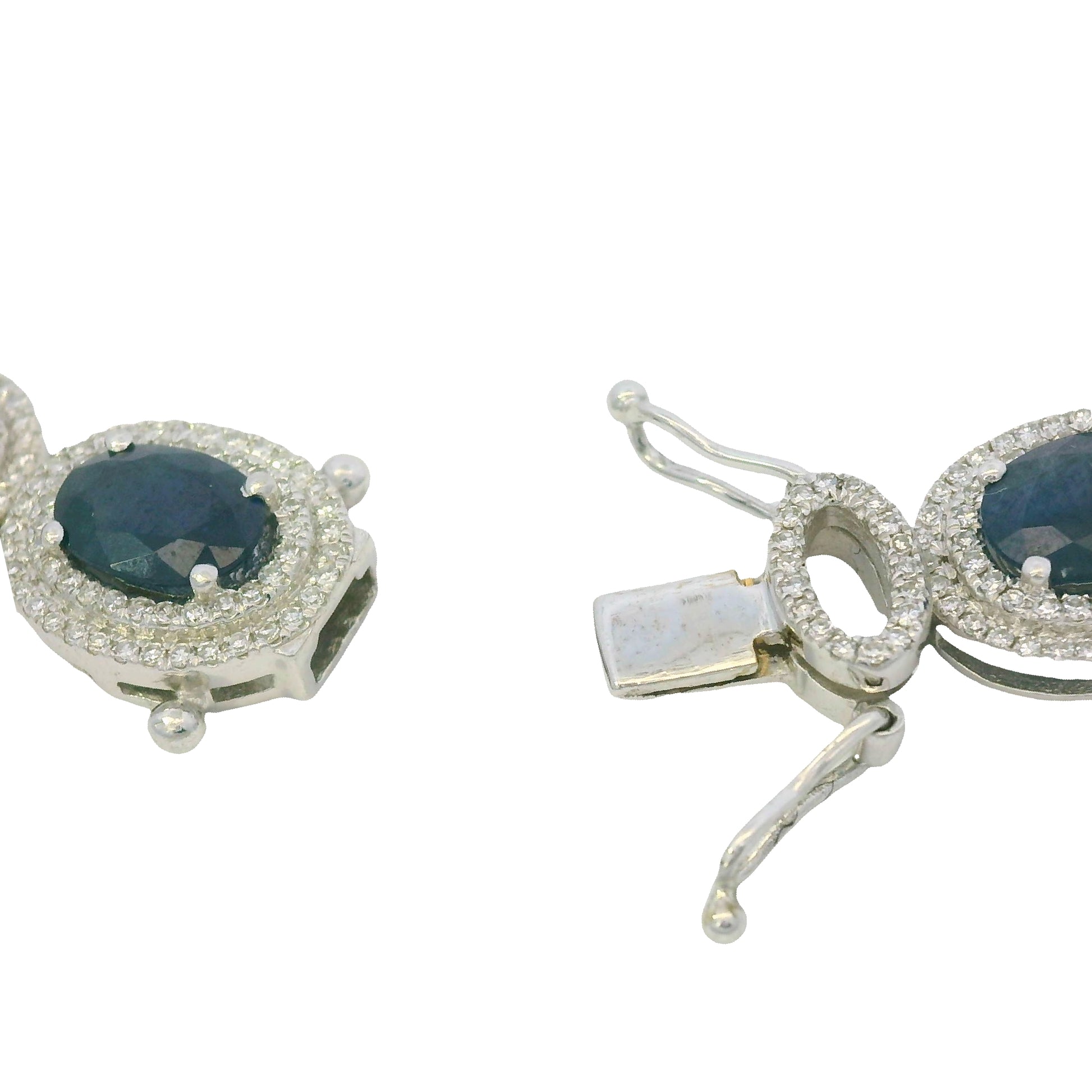 14K White Gold Natural Sapphire & Diamond Station Fashion Necklace