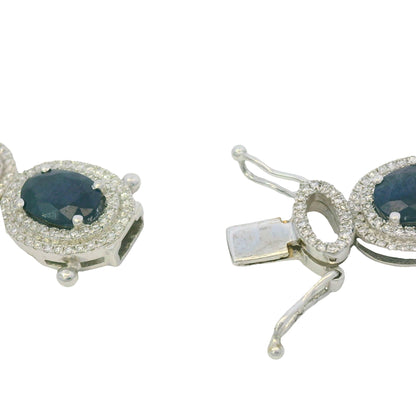 14K White Gold Natural Sapphire & Diamond Station Fashion Necklace